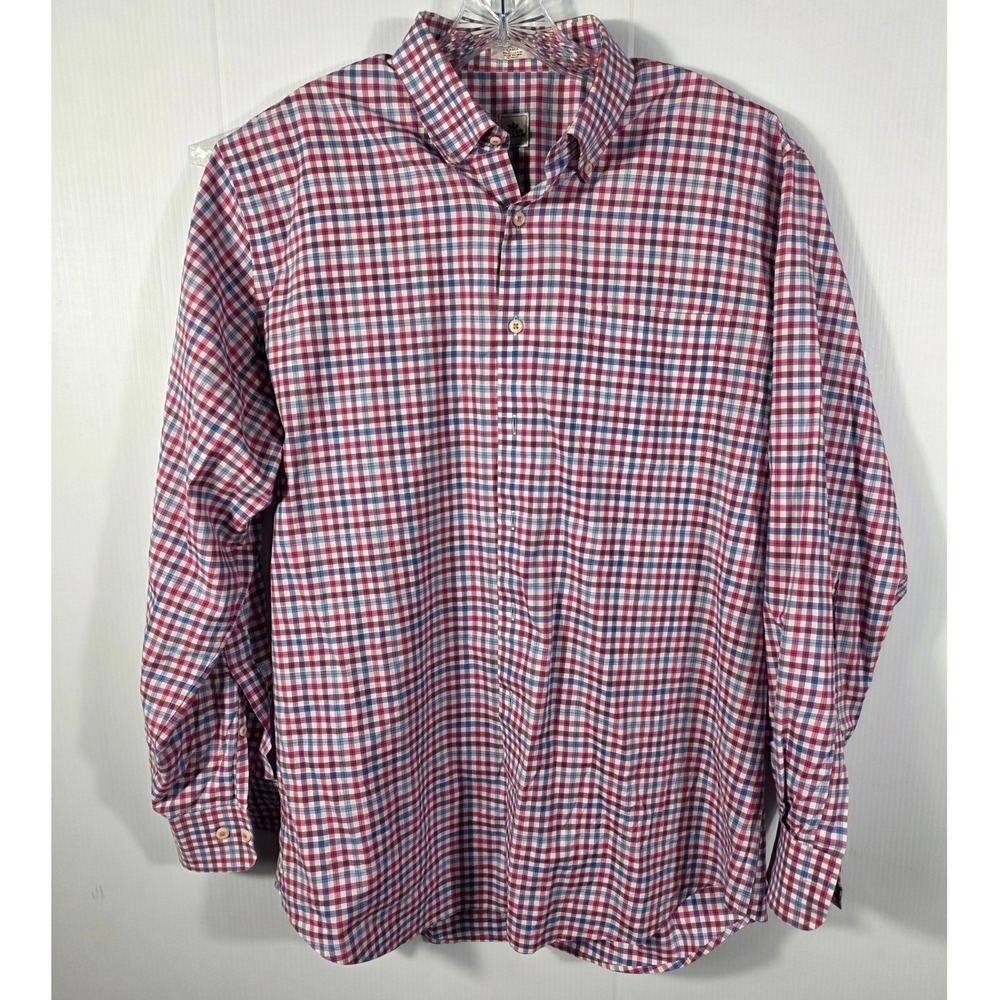 Peter Millar Mens Large Plaid Button Down Shirt Purple Blue White Cotton L Long - Picture 4 of 10